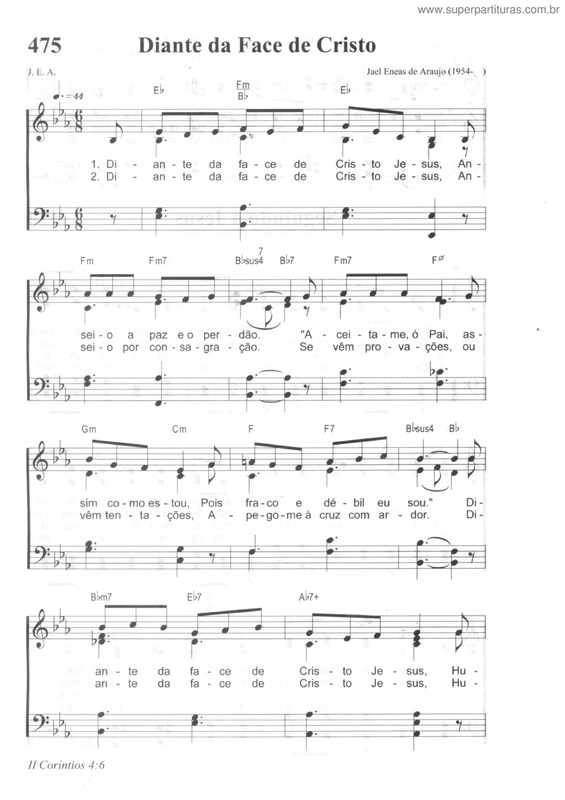 Partitura da música Diante Da Face De Cristo