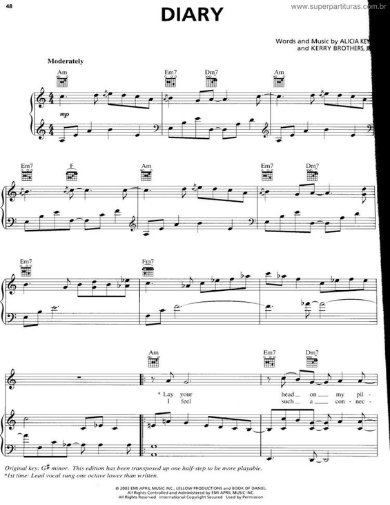 Partitura da música Diary