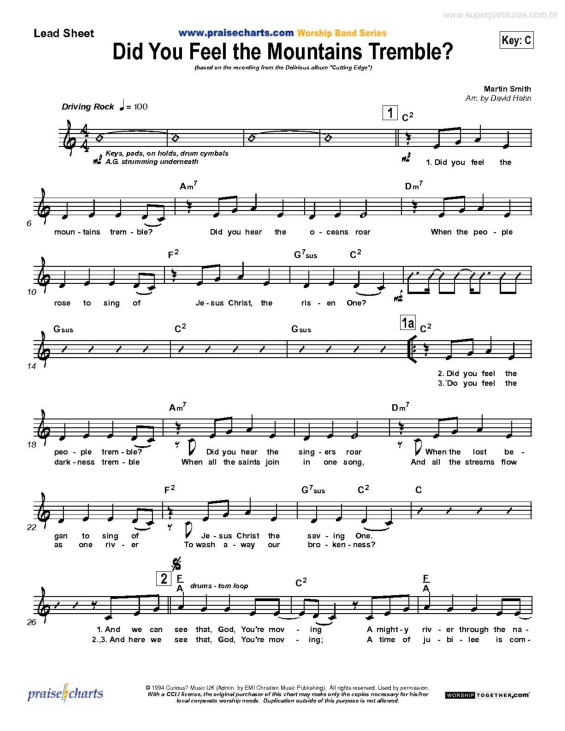 Partitura da música Did You Feel the Mountains Tremble