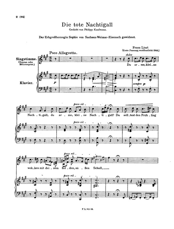 Partitura da música Die Tote Nachtigall S.291
