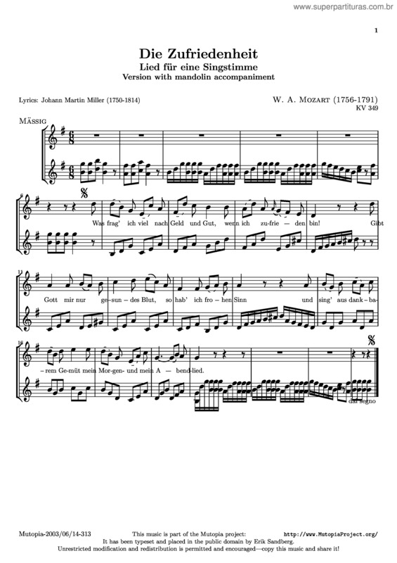 Partitura da música Die Zufriedenheit v.2