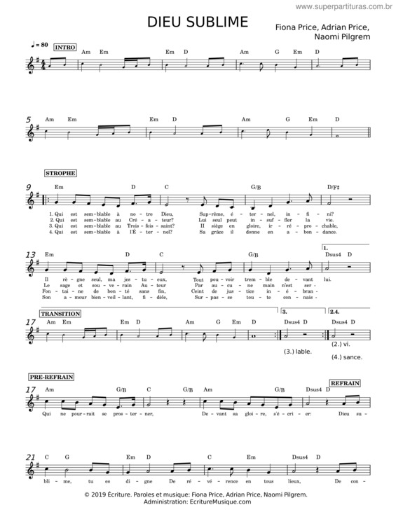 Partitura da música Dieu Sublime – Fiona Price;Adrian Price;Naomi Pilgrem