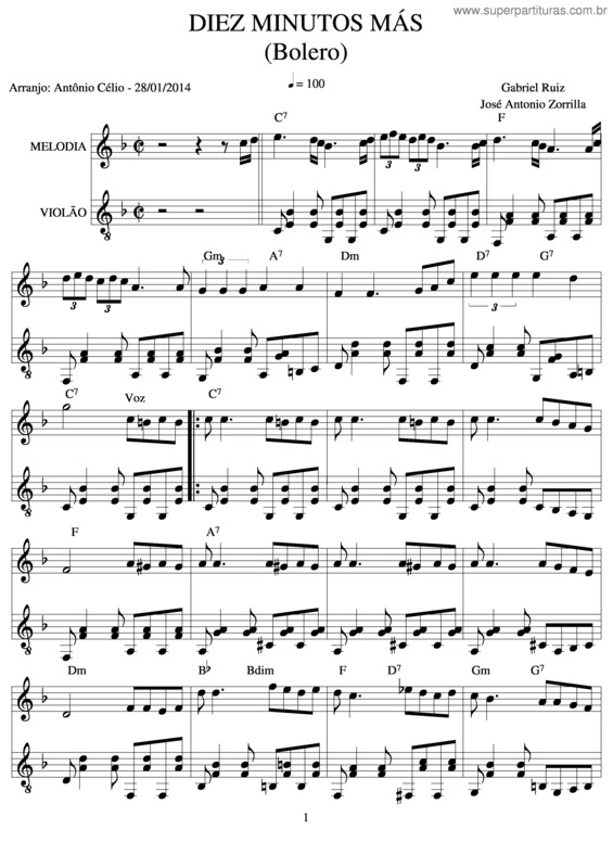 Partitura da música Diez Minutos Más