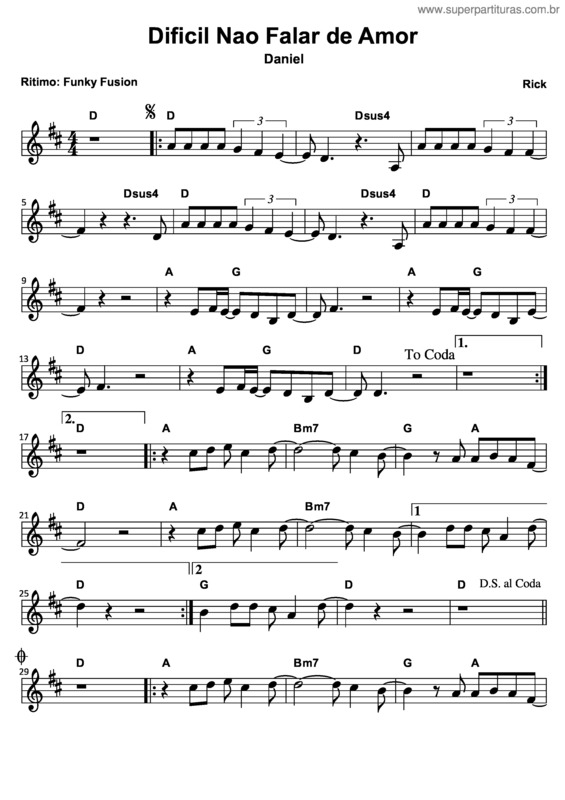 Partitura da música Difícil Não Falar De Amor