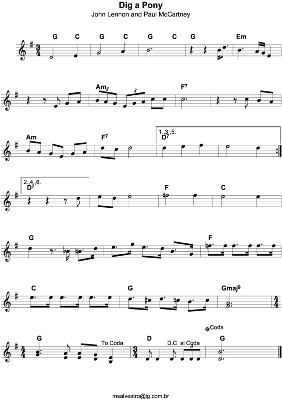 Partitura da música Dig a Pony v.3