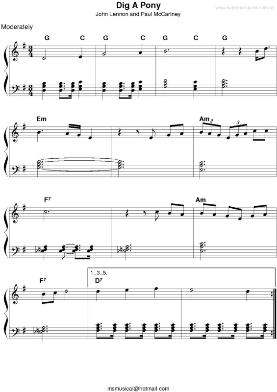 Partitura da música Dig A Pony