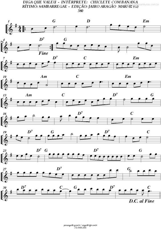 Partitura da música Diga que Valeu