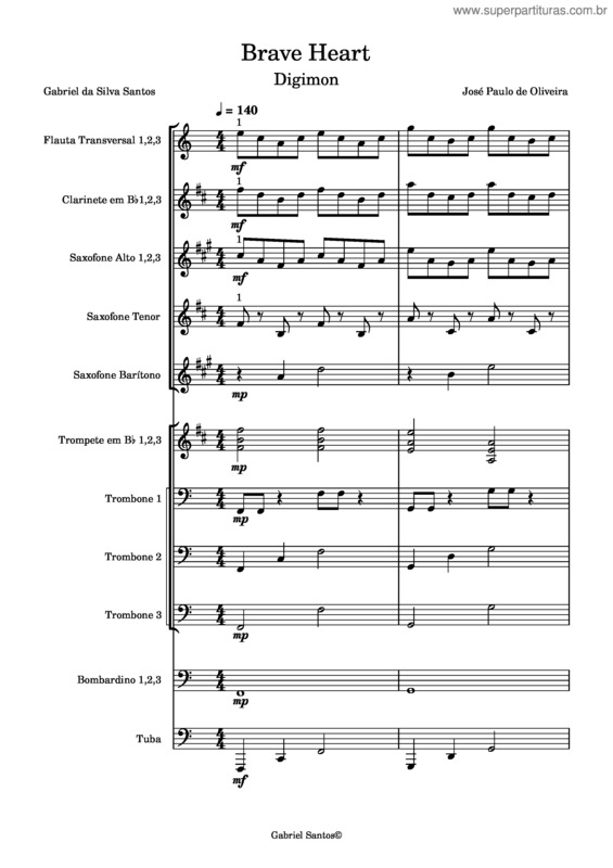 Partitura da música Digimon Brave Heart