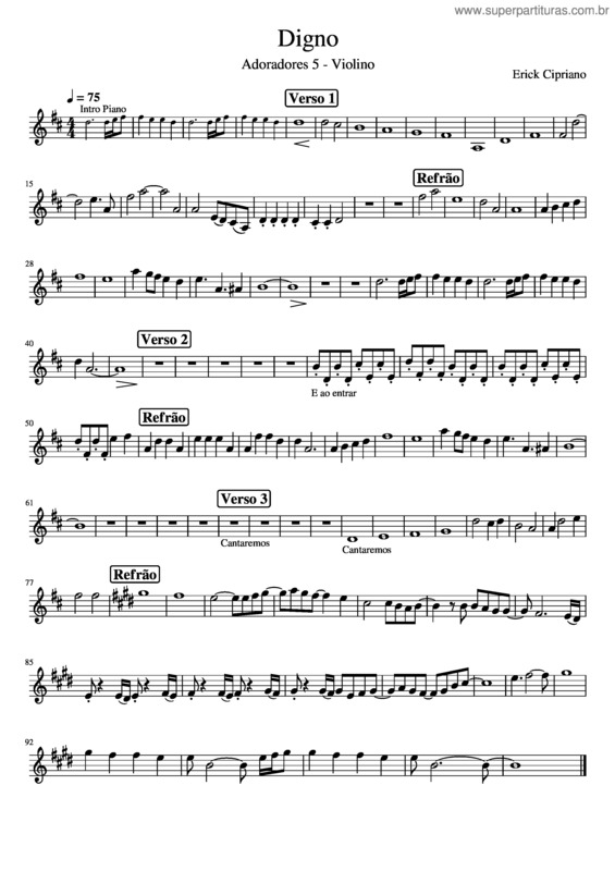 Partitura da música Digno – Adoradores 5 – Violin