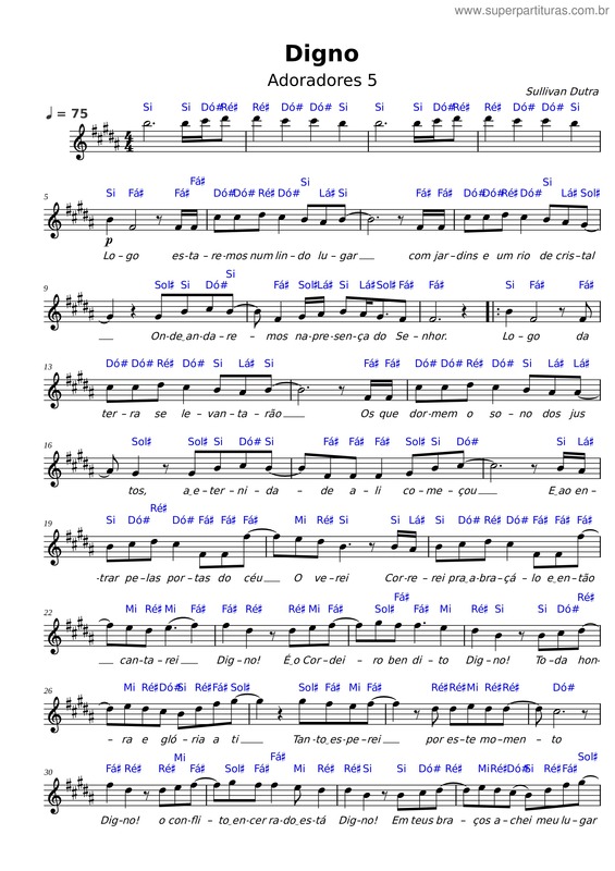 Partitura da música Digno – Adoradores 5