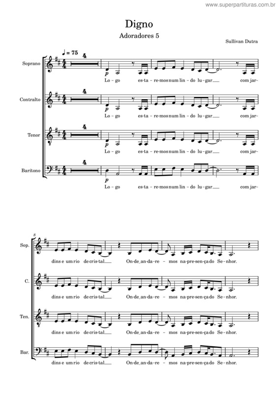 Partitura da música Digno – Adoradores Novo Tempo