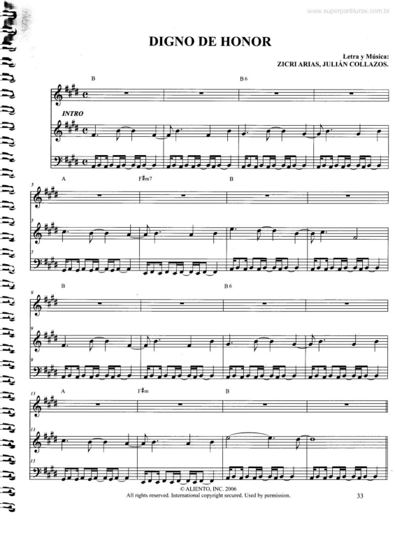 Partitura da música Digno de Honor