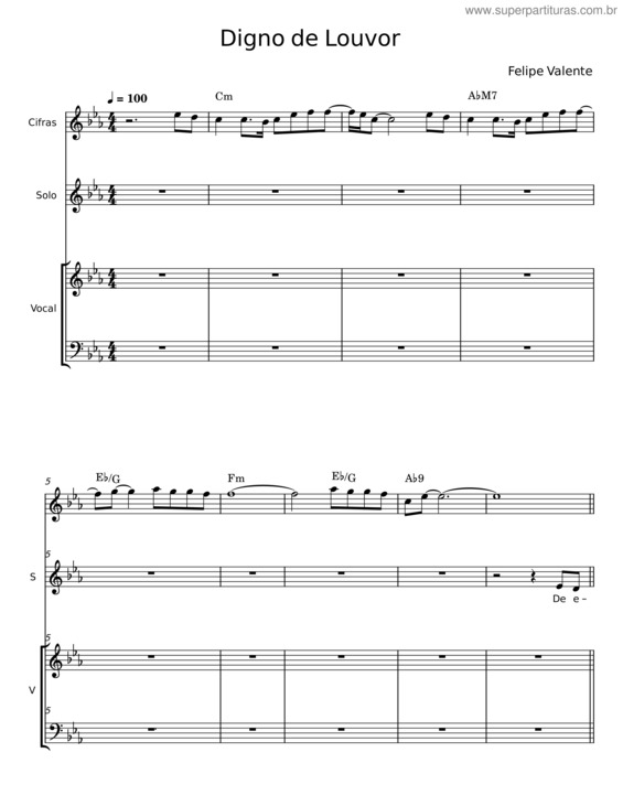 Partitura da música Digno De Louvor – Felipe Valente