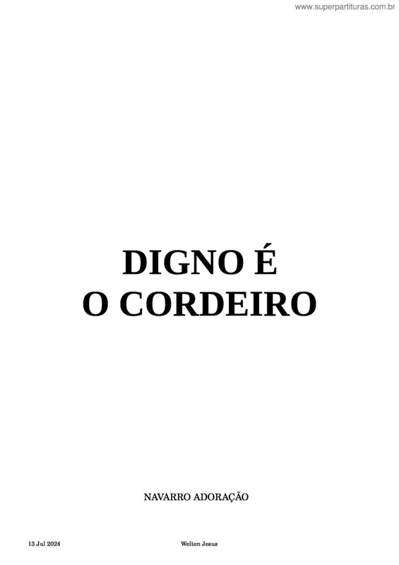 Partitura da música Digno É O Cordeiro – D – Welton – Violão