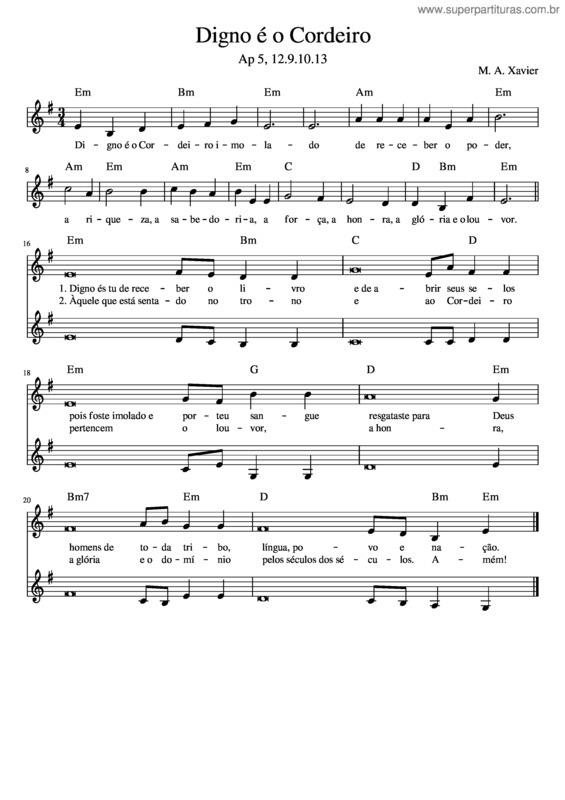 Partitura da música Digno É O Cordeiro Imolado
