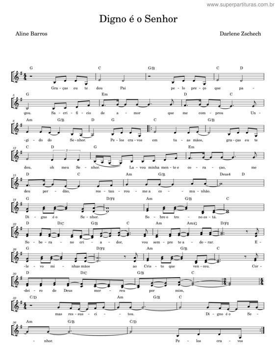 Partitura da música Digno É O Senhor – Aline Barros – Darlene Zschech