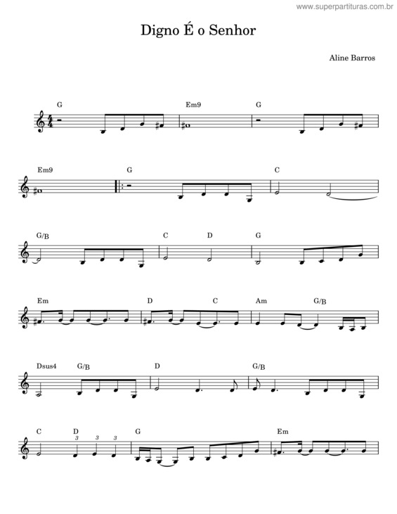Partitura da música Digno É O Senhor – Aline Barros