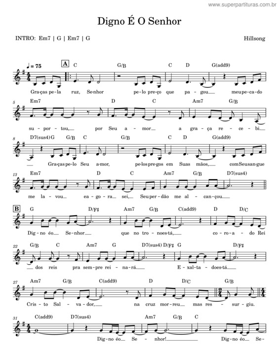 Partitura da música Digno É O Senhor – Hillsong