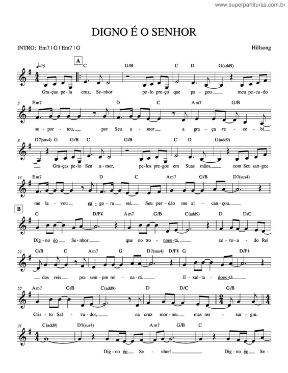 Partitura da música Digno É O Senhor v.7