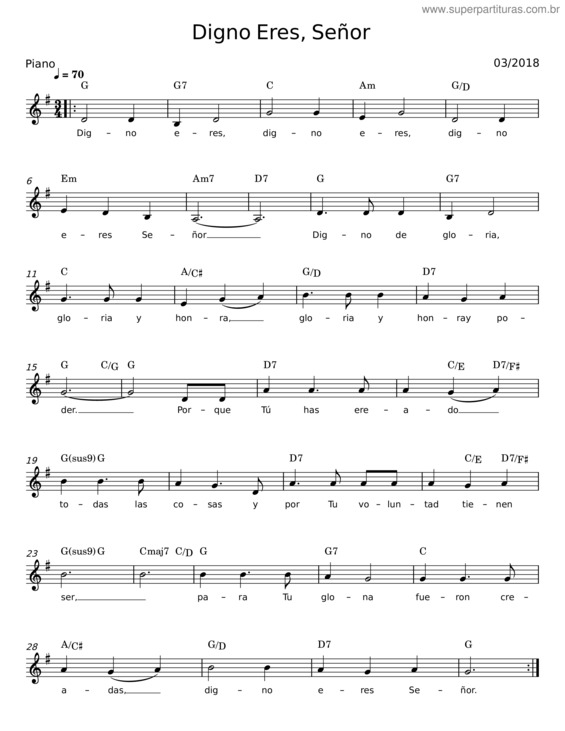 Partitura da música Digno Eres, Señor v.2