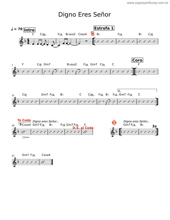 Partitura da música Digno Eres Señor