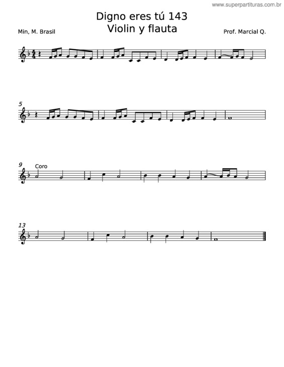 Partitura da música Digno Eres Tú – Marcial Q.;M. Brasil
