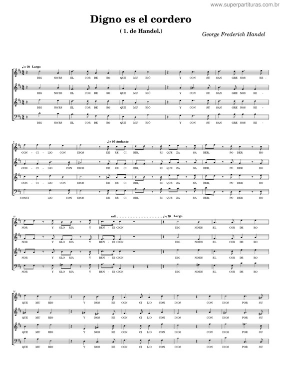 Partitura da música Digno Es El Cordero – George Frederich Handel