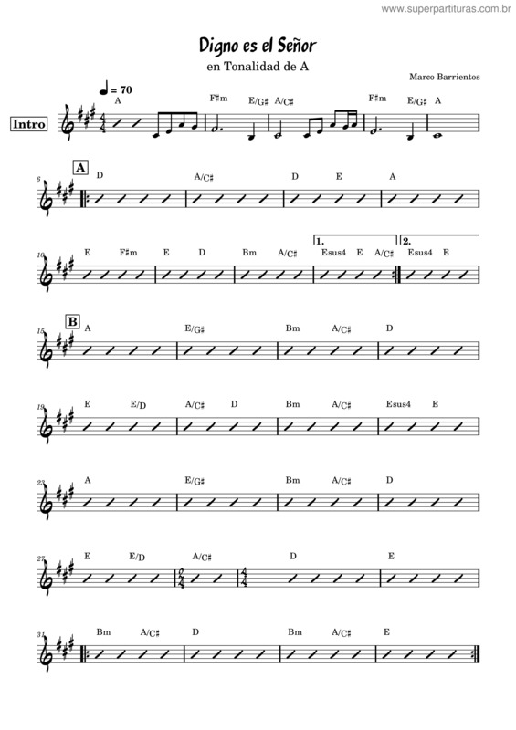 Partitura da música Digno Es El Señor – Marco Barrientos Digno Es El Señor