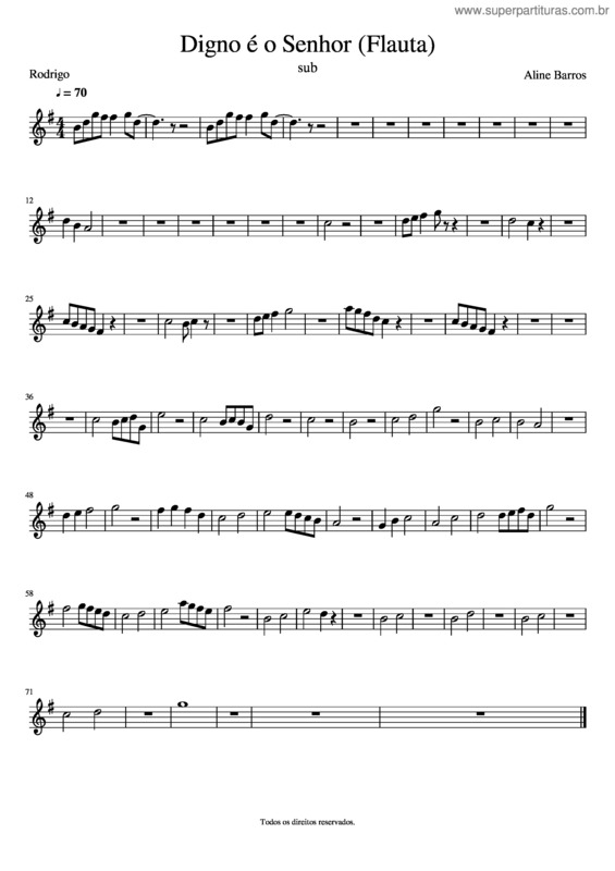 Partitura da música Digno O Senhor Flauta