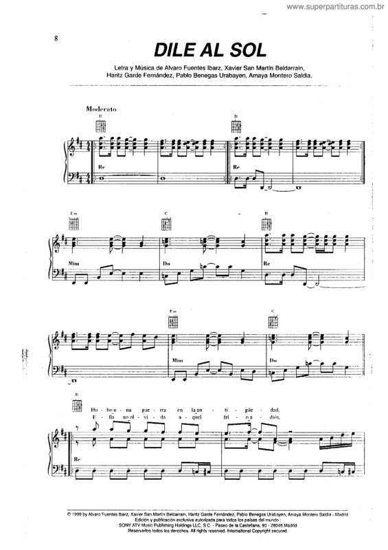 Partitura da música Dile Al Sol