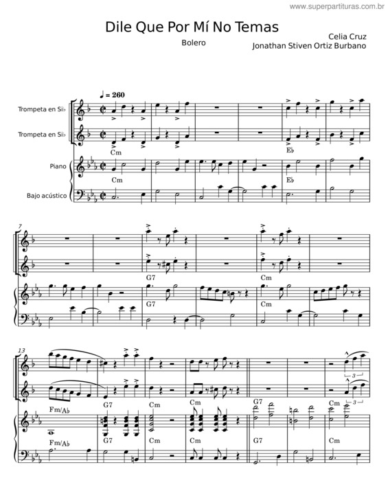 Partitura da música Dile Que Por Mí No Temas – Celia Cruz v.2