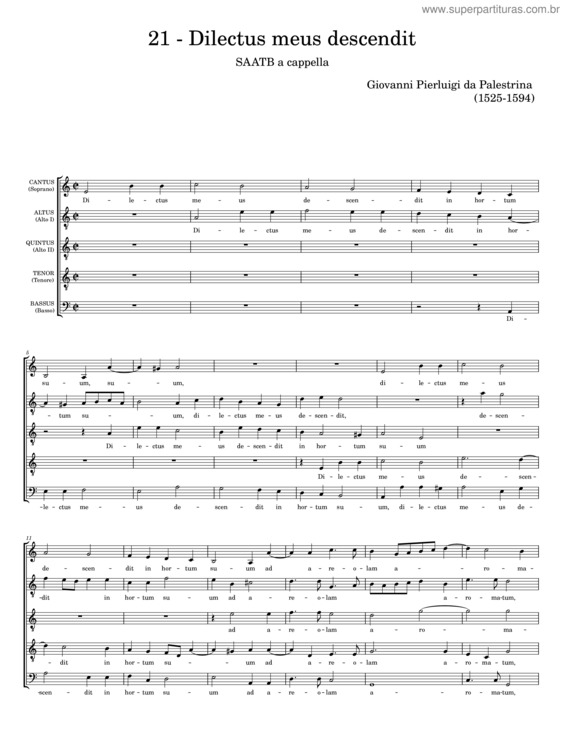 Partitura da música Dilectus Meus Descendit – Giovanni Pierluigi Da Palestrina