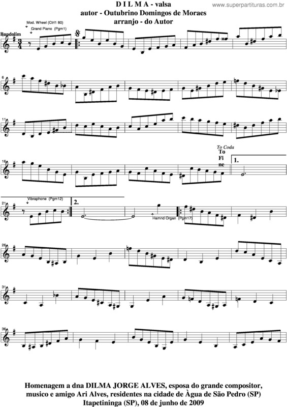 Partitura da música Dilma v.3