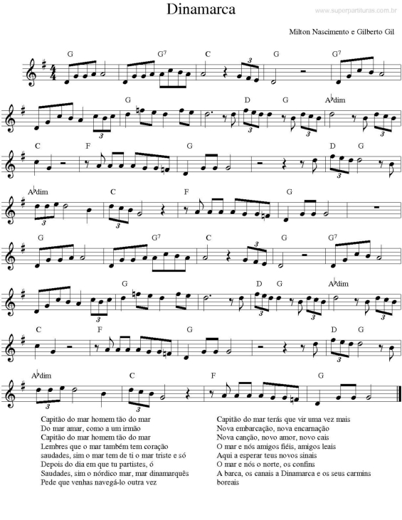 Partitura da música Dinamarca