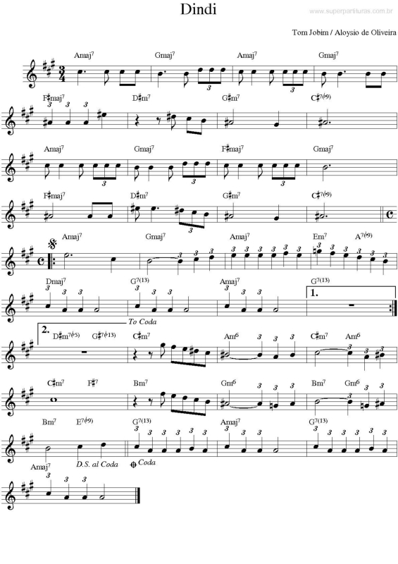 Partitura da música Dindi v.2