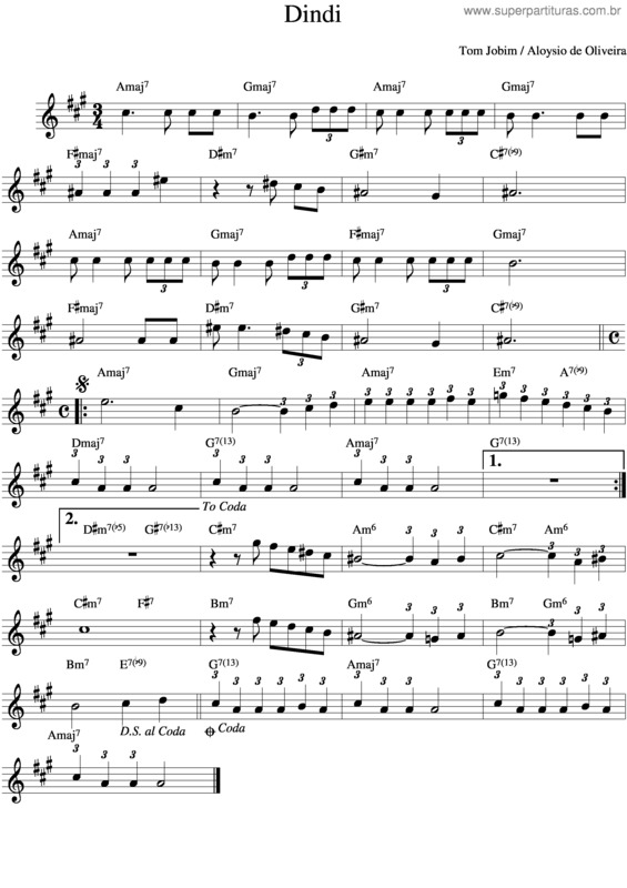 Partitura da música Dindi v.4