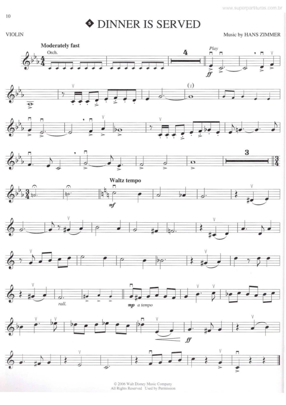 Partitura da música Dinner Is Served (Piratas do Caribe -Pirates of the Caribbean)