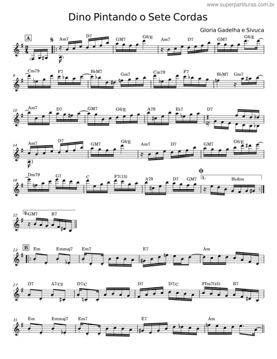 Partitura da música Dino Pintando O Sete Cordas – Glória Gadelha