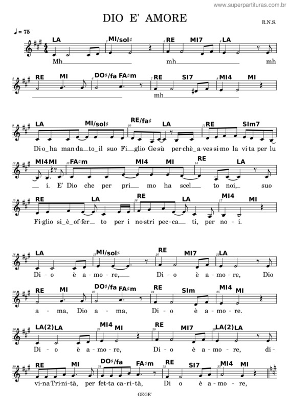 Partitura da música Dio  E`  Amore