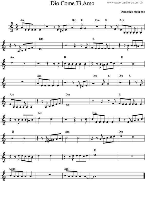 Partitura da música Dio Come Ti Amo v.5