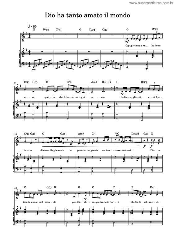 Partitura da música Dio Ha Tanto Amato Il Mondo v.2