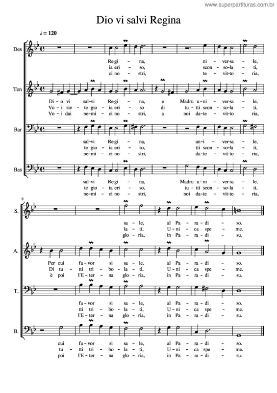 Partitura da música Dio Vi Salvi Regina