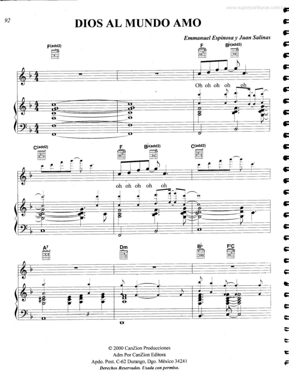 Partitura da música Dios al Mundo Amo