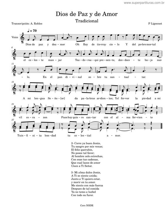 Partitura da música Dios De Paz Y De Amor – P. Ligonnet