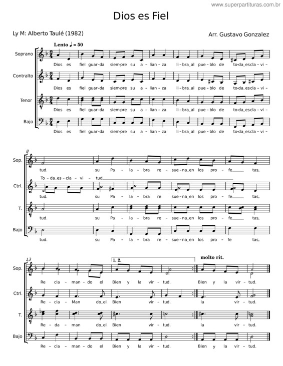 Partitura da música Dios Es Fiel – Alberto Taulé