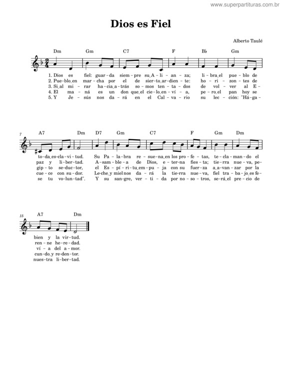 Partitura da música Dios Es Fiel  Alberto Taule