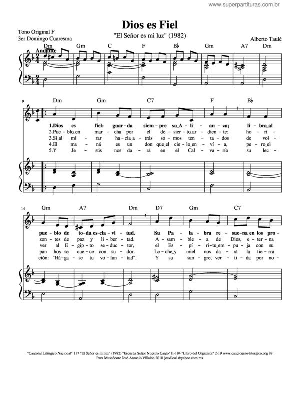 Partitura da música Dios Es Fiel Albert Taule Fa