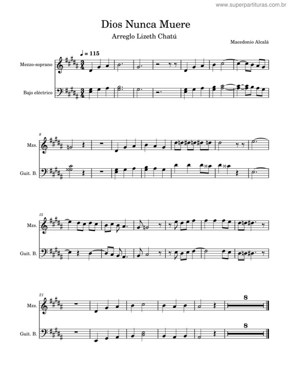 Partitura da música Dios Nunca Muere – Macedonio Alcalá Dios Nunca Muere Arreglo Lizzy
