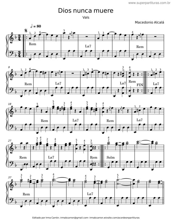 Partitura da música Dios Nunca Muere – Macedonio Alcalá