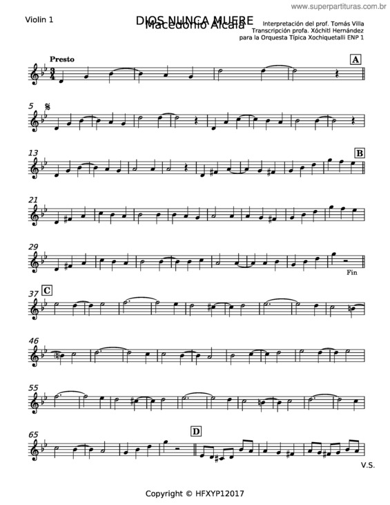 Partitura da música Dios Nunca Muere – Tomás Villa;Xóchitl Hernández
